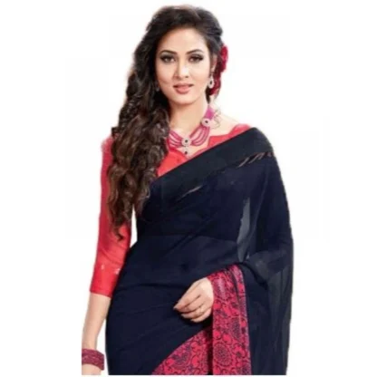 Womens Georgette Digital Printed Saree (Navy Blue, 6.25 Mtr) - Image 2