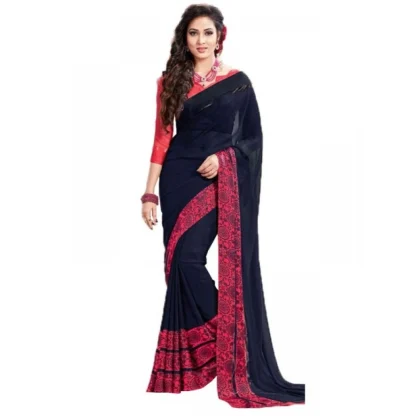 Womens Georgette Digital Printed Saree (Navy Blue, 6.25 Mtr)