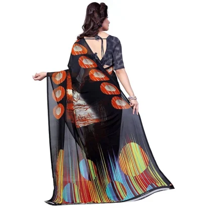 Printed Faux Georgette Black Color Saree - Image 2