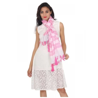 Womens Viscose Straight Duppatta (Pink, Off White) - Image 2