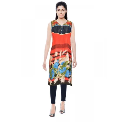 Women's Synthetic Kurtis (Orange, L)