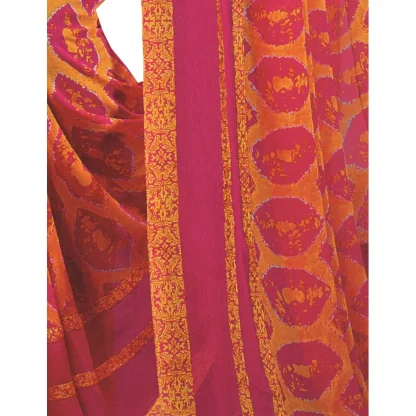 Womens Georgette Digital Printed Saree (Dark Pink, Orange, 6.25 Mtr) - Image 3