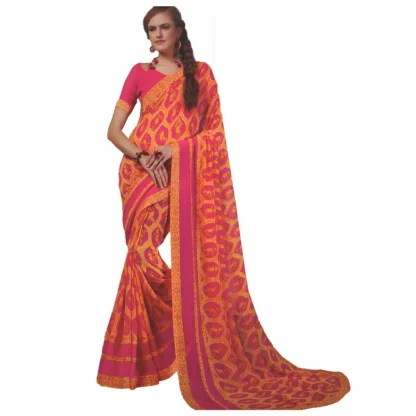 Womens Georgette Digital Printed Saree (Dark Pink, Orange, 6.25 Mtr)