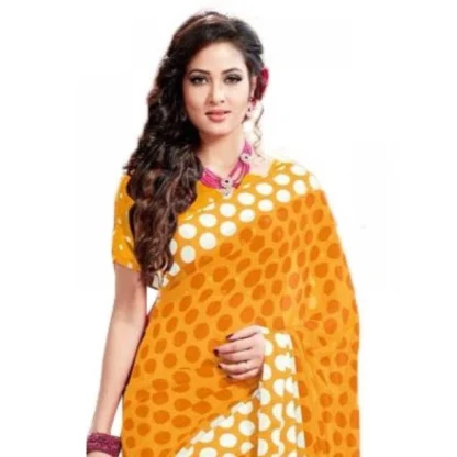 Womens Geogrette Saree with Blouse Digital Printed Saree (Yellow, 6.25 Mtr) - Image 2