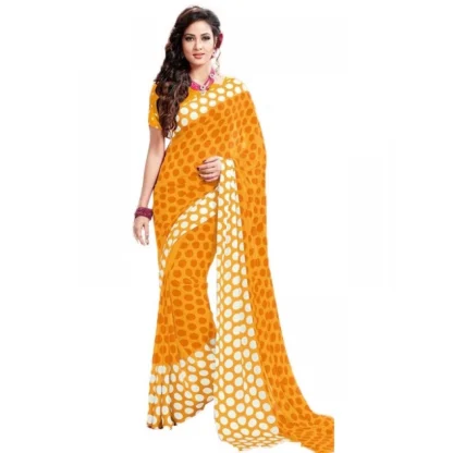 Womens Geogrette Saree with Blouse Digital Printed Saree (Yellow, 6.25 Mtr)