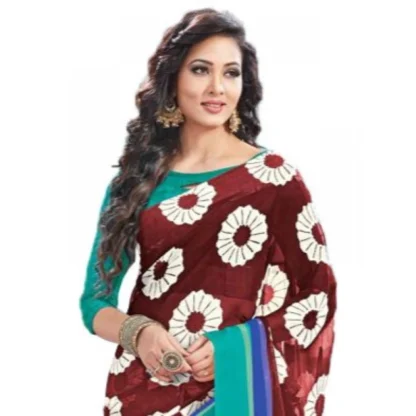 Womens Geogrette Saree with Blouse Digital Printed Saree (Brown, 6.25 Mtr) - Image 2