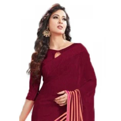 Womens Geogrette Saree with Blouse Digital Printed Saree (Maroon, 6.25 Mtr) - Image 2