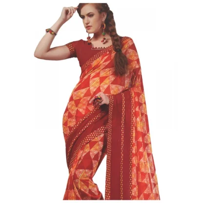 Womens Georgette Digital Printed Saree (Red, 6.25 Mtr) - Image 2