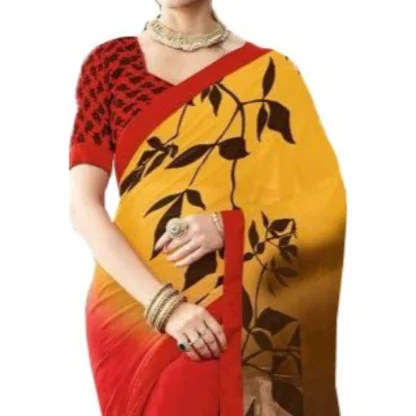 Womens Georgette Digital Printed Saree (Red, Yellow, 6.25 Mtr) - Image 2