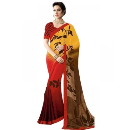 Womens Georgette Digital Printed Saree (Red, Yellow, 6.25 Mtr)