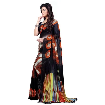 Printed Faux Georgette Black Color Saree - Image 3