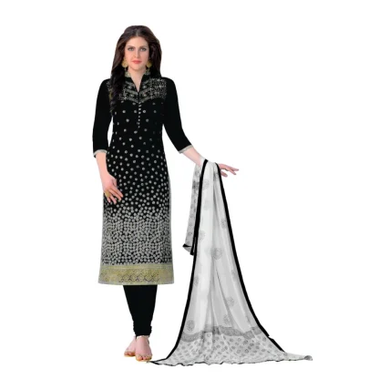 Women's Cotton Unstitched Salwar-Suit Material With Dupatta (Black, 2-2.5mtrs)