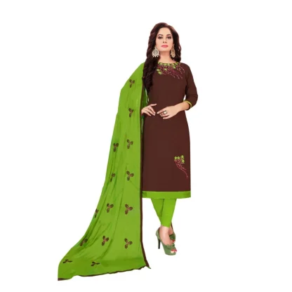 Women's Glaze Cotton Unstitched Salwar-Suit Material With Dupatta (Brown, 2-2.5mtrs)