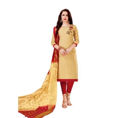 Women's Slub Cotton Unstitched Salwar-Suit Material With Dupatta (Sandel, 2-2.5mtrs)