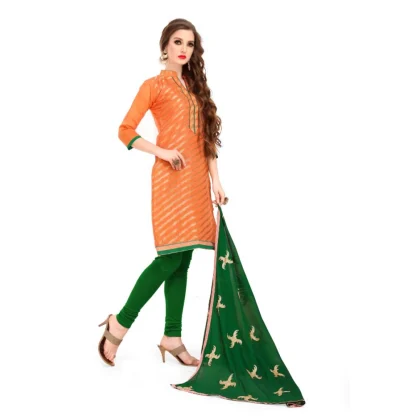 Women's Banarasi Jacquard Unstitched Salwar-Suit Material With Dupatta (Oranage, 2-2.5mtrs) - Image 3