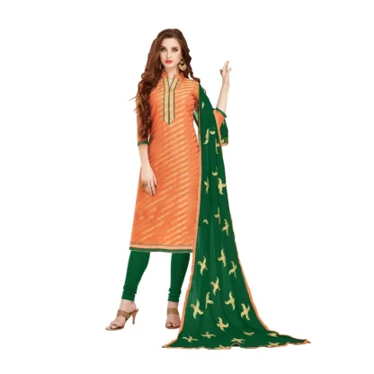 Women's Banarasi Jacquard Unstitched Salwar-Suit Material With Dupatta (Oranage, 2-2.5mtrs)