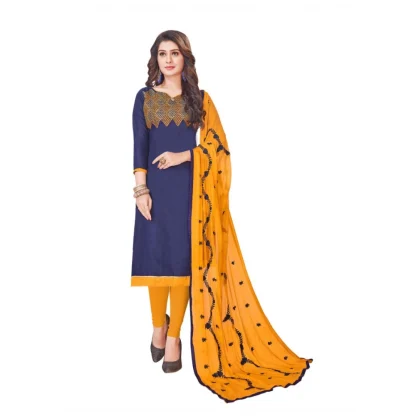 Women's Slub Cotton Unstitched Salwar-Suit Material With Dupatta (Blue, 2-2.5mtrs)