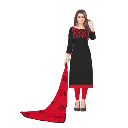 Women's Glaze Cotton Unstitched Salwar-Suit Material With Dupatta (Black, 2-2.5mtrs)