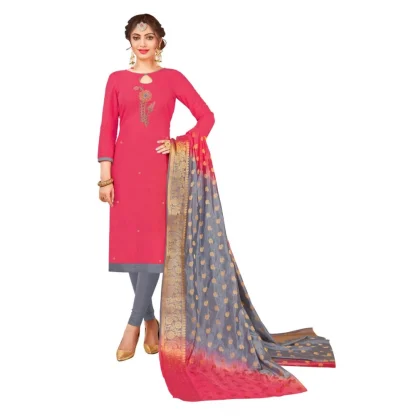 Women's South Slub Cotton Unstitched Salwar-Suit Material With Dupatta (Pink, 2-2.5mtrs)