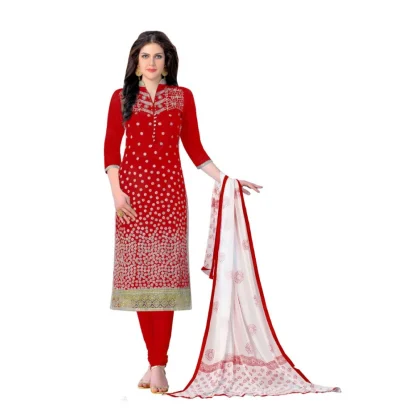 Women's Cotton Unstitched Salwar-Suit Material With Dupatta (Red, 2-2.5mtrs)