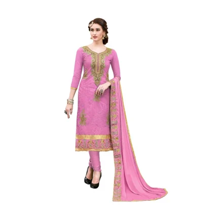 Women's Chanderi Cotton Unstitched Salwar-Suit Material With Dupatta (Pink, 2-2.5mtrs)