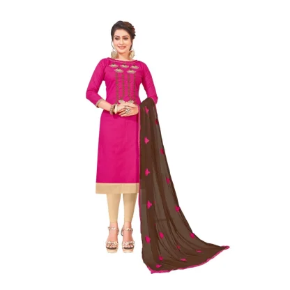 Women's Slub Cotton Unstitched Salwar-Suit Material With Dupatta (Pink, 2-2.5mtrs)