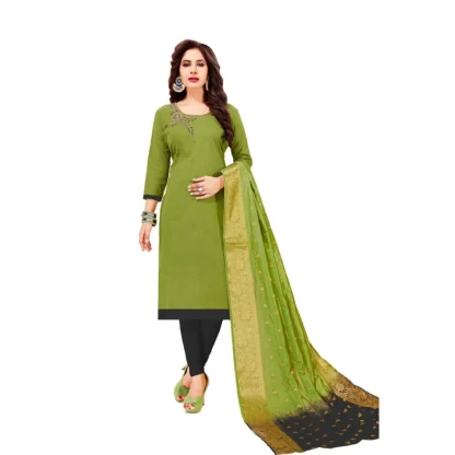 Women's Slub Cotton Unstitched Salwar-Suit Material With Dupatta (Green, 2-2.5mtrs)