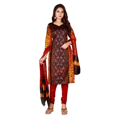 Women's Cotton Unstitched Salwar-Suit Material With Dupatta (Black, 2-2.5mtrs)