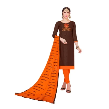 Women's Modal Silk Unstitched Salwar-Suit Material With Dupatta (Brown, 2-2.5mtrs)