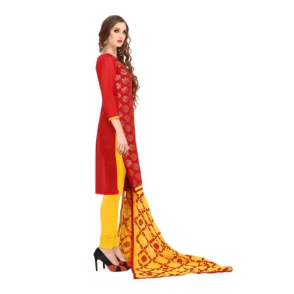 Women's Banarasi Jacquard Unstitched Salwar-Suit Material With Dupatta (Red, 2-2.5mtrs) - Image 3