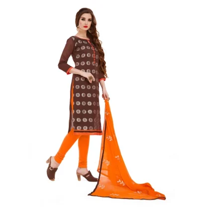 Women's Banarasi Jacquard Unstitched Salwar-Suit Material With Dupatta (Brown, 2-2.5mtrs) - Image 3