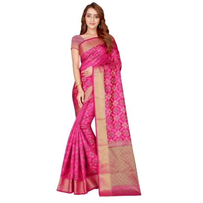 Women's Kanjivaram Silk Saree with Blouse (Pink, 5-6 Mtrs)