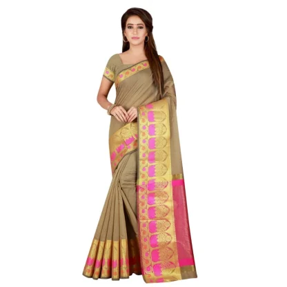 Women's Cotton Saree with Blouse (Multi, 5-6 Mtrs)