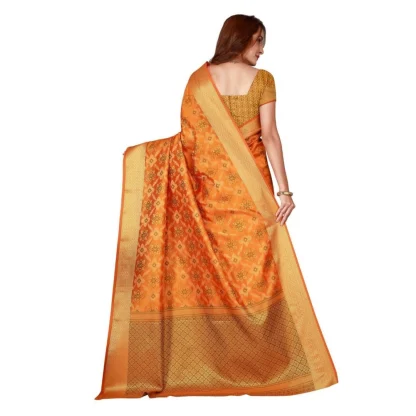 Women's Kanjivaram Silk Saree with Blouse (Yellow, 5-6 Mtrs) - Image 2