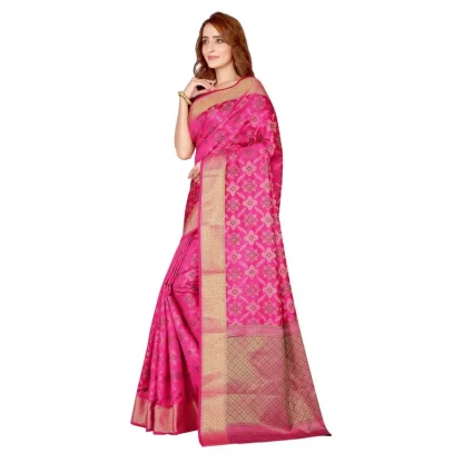 Women's Kanjivaram Silk Saree with Blouse (Pink, 5-6 Mtrs) - Image 3