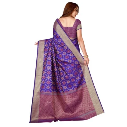 Women's Kanjivaram Silk Saree with Blouse (Blue, 5-6 Mtrs) - Image 2