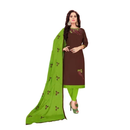 Women's Glaze Cotton Unstitched Salwar-Suit Material With Dupatta (Brown, 2 Mtr)