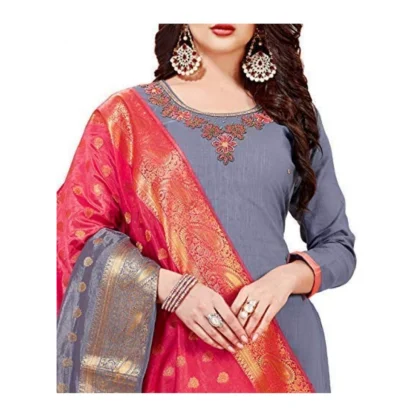 Women's Slub Cotton Unstitched Salwar-Suit Material With Dupatta (Grey, 2 Mtr) - Image 3