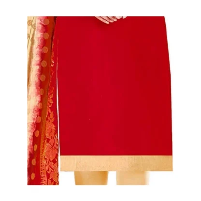 Women's Slub Cotton Unstitched Salwar-Suit Material With Dupatta (Red, 2 Mtr) - Image 2