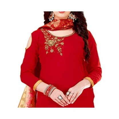 Women's Slub Cotton Unstitched Salwar-Suit Material With Dupatta (Red, 2 Mtr) - Image 3