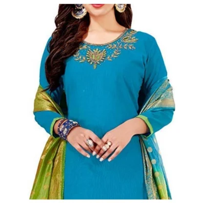 Women's Slub Cotton Unstitched Salwar-Suit Material With Dupatta (Sky Blue, 2 Mtr) - Image 3