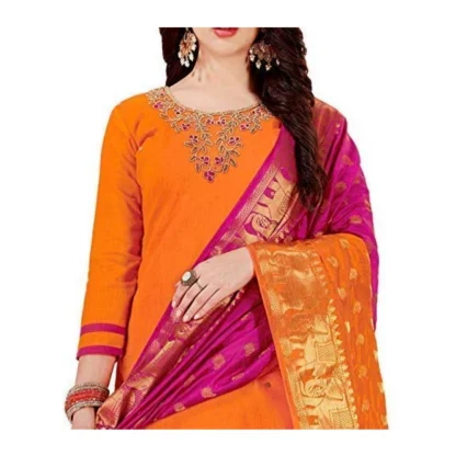 Women's Slub Cotton Unstitched Salwar-Suit Material With Dupatta (Orange, 2 Mtr) - Image 3