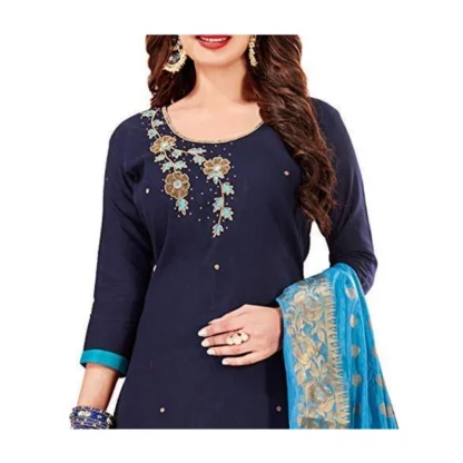 Women's Slub Cotton Unstitched Salwar-Suit Material With Dupatta (Navy Blue, 2 Mtr) - Image 3