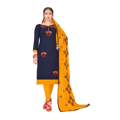 Women's Slub Cotton Unstitched Salwar-Suit Material With Dupatta (Navy Blue, 2 Mtr)