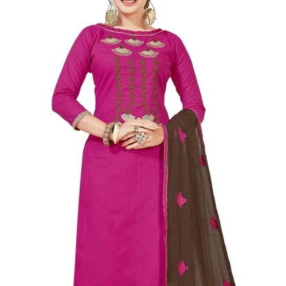 Women's Slub Cotton Unstitched Salwar-Suit Material With Dupatta (Pink, 2 Mtr) - Image 2