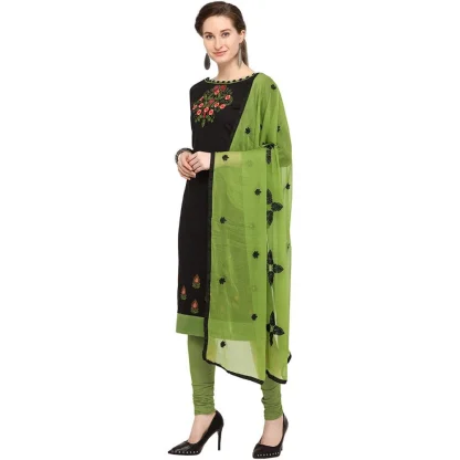 Women's Slub Cotton Unstitched Salwar-Suit Material With Dupatta (Black, 2 Mtr) - Image 2