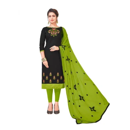 Women's Slub Cotton Unstitched Salwar-Suit Material With Dupatta (Black, 2 Mtr)