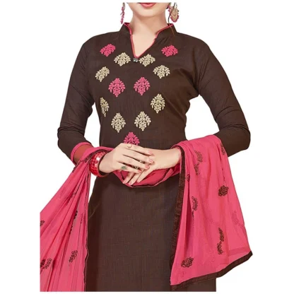 Women's Slub Cotton Unstitched Salwar-Suit Material With Dupatta (Brown, 2 Mtr) - Image 2