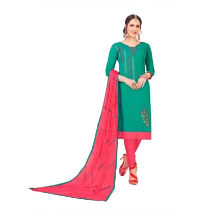 Women's Slub Cotton Unstitched Salwar-Suit Material With Dupatta (Turquoise, 2 Mtr)