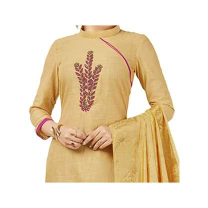 Women's South Slub Cotton Unstitched Salwar-Suit Material With Dupatta (Beige, 2 Mtr) - Image 2